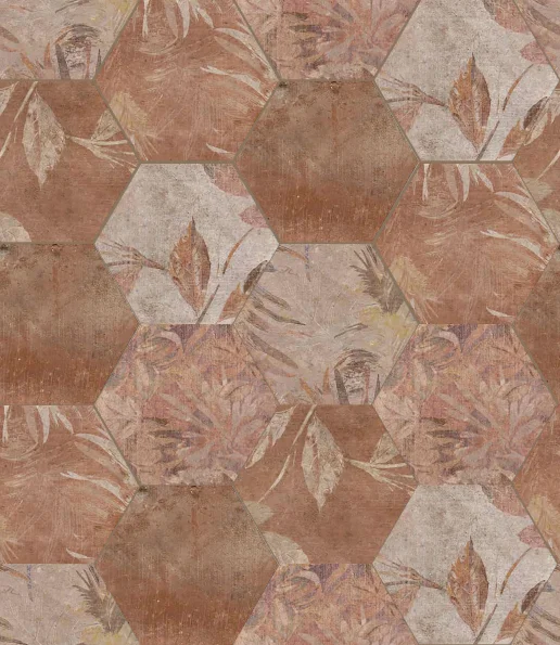 European Tiles Cotto Floral Decor Terracotta Matt Porcelain Hex Floor Tile 15x17.3cm