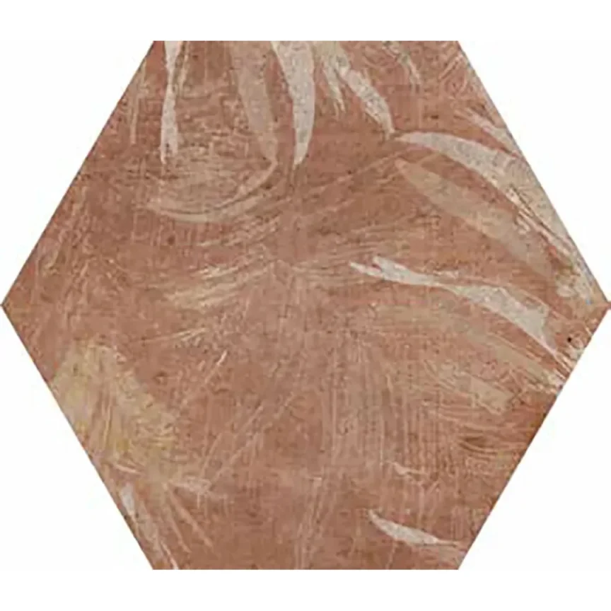 European Tiles Cotto Floral Decor Terracotta Matt Porcelain Hex Floor Tile 15x17.3cm detail view - Image 2