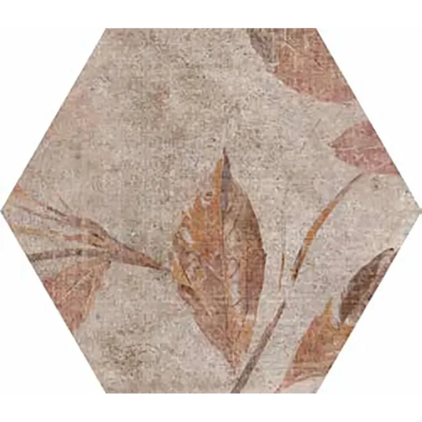 European Tiles Cotto Floral Decor Terracotta Matt Porcelain Hex Floor Tile 15x17.3cm detail view - Image 4