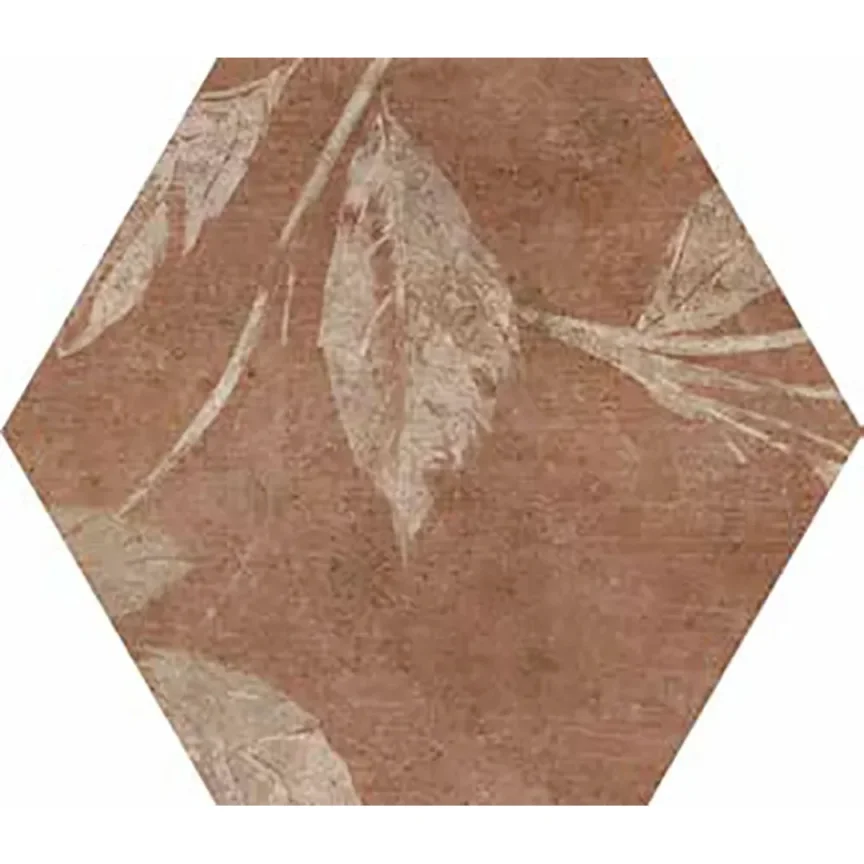 European Tiles Cotto Floral Decor Terracotta Matt Porcelain Hex Floor Tile 15x17.3cm detail view - Image 5