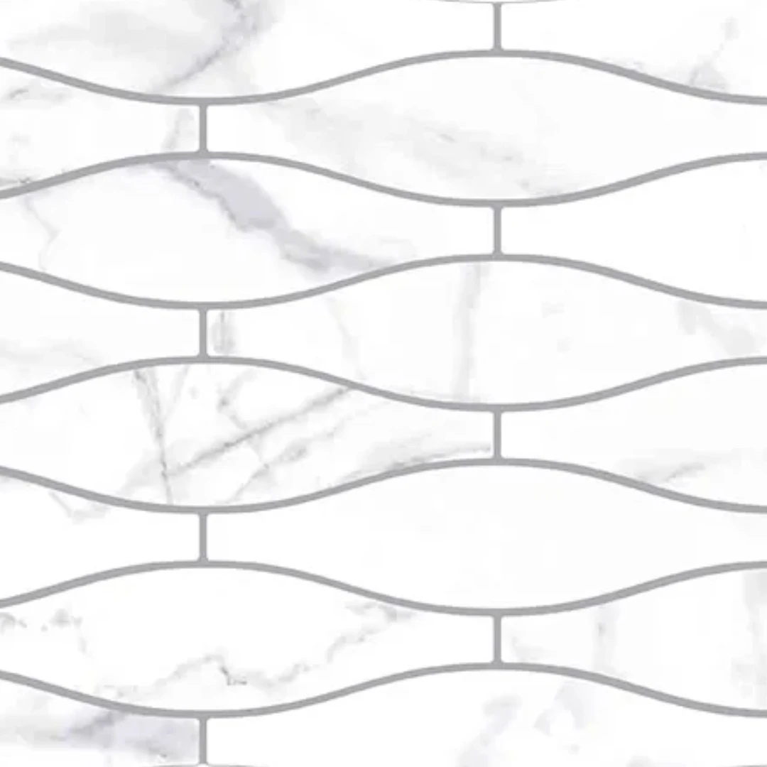 European Tiles Shaped Marble Wave Carrara Glossy Wall Tile 7.5x30cm