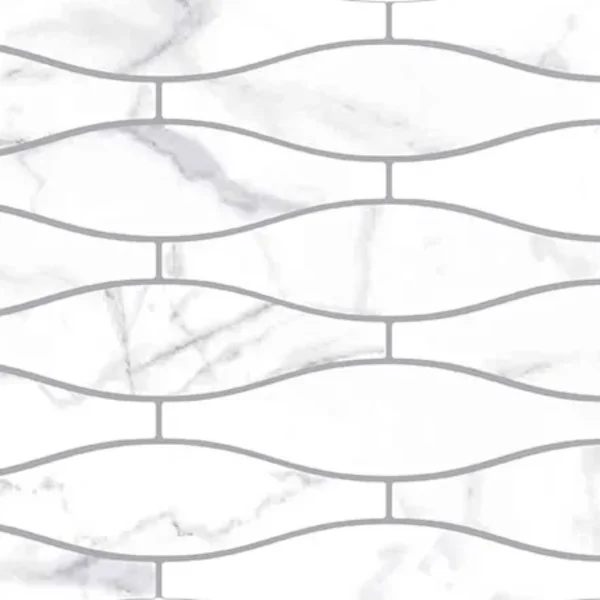 European Tiles Shaped Marble Wave Carrara Glossy Wall Tile 7.5x30cm
