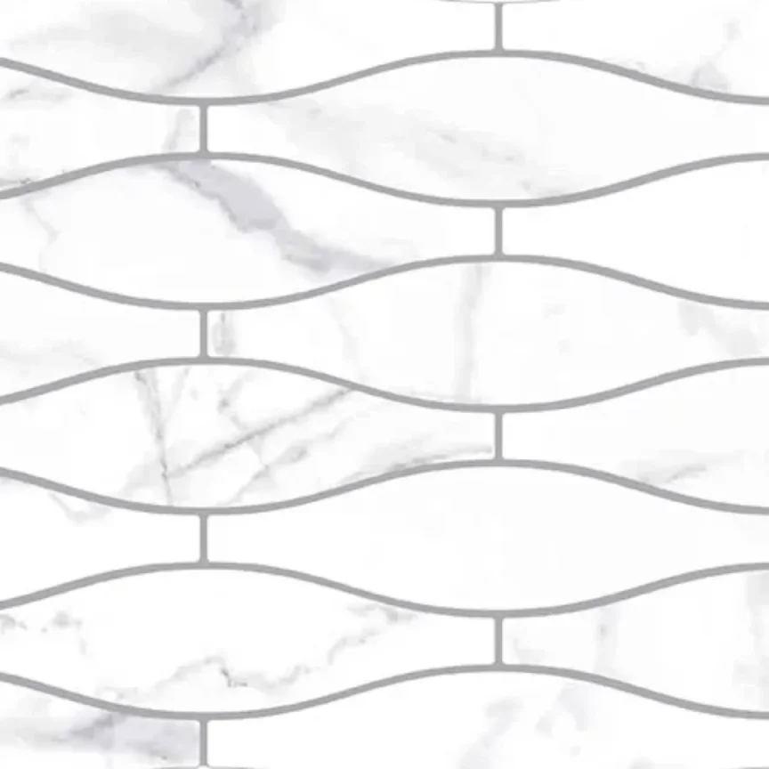 European Tiles Shaped Marble Wave Carrara Glossy Wall Tile 7.5x30cm product image - Image 1