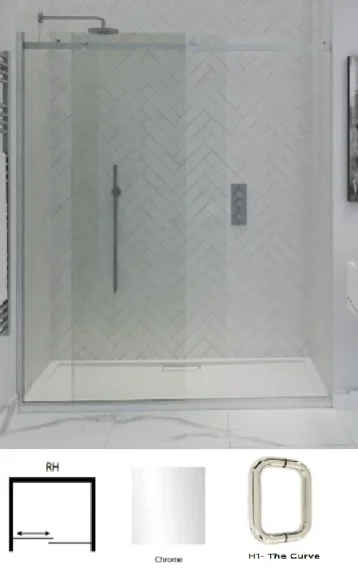 Showerlab View 30 Enclosures Sliding Door + Fixed Panel Standard - Fixed Sizes Only 1230-1270mmx2000mm , Right Hand Door to Panel , H1 - The Curve , Chrome product image - Image 1