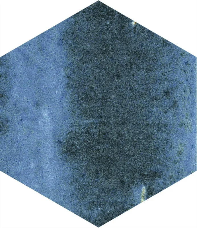 European Tiles Artisan Hex Blue Porcelain Matt Wall & Floor Tile 11.8x10.2cm detail view - Image 3