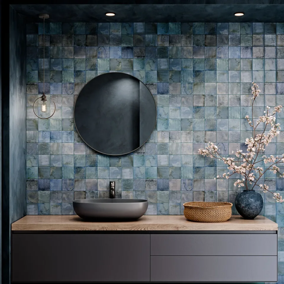 European Tiles Island Blue Porcelain Matt Tile 10x20cm detail view - Image 2