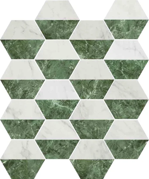 European Tiles Marmi Treviso Matte Tile Green Cube Hex 15 x 17,3cm