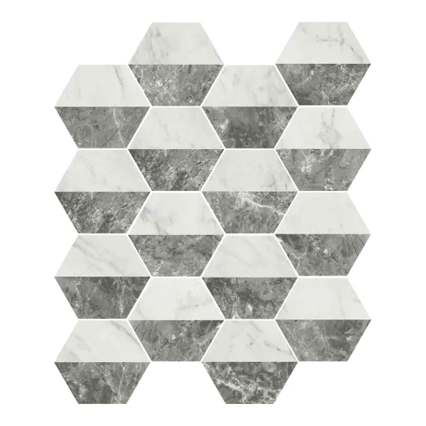 European Tiles Marmi Hex Decor Bianco Grigio Porcelain Matt Floor Tile 15x17.3cm