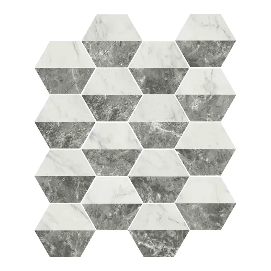 European Tiles Marmi Hex Decor Bianco Grigio Porcelain Matt Floor Tile 15x17.3cm product image - Image 1
