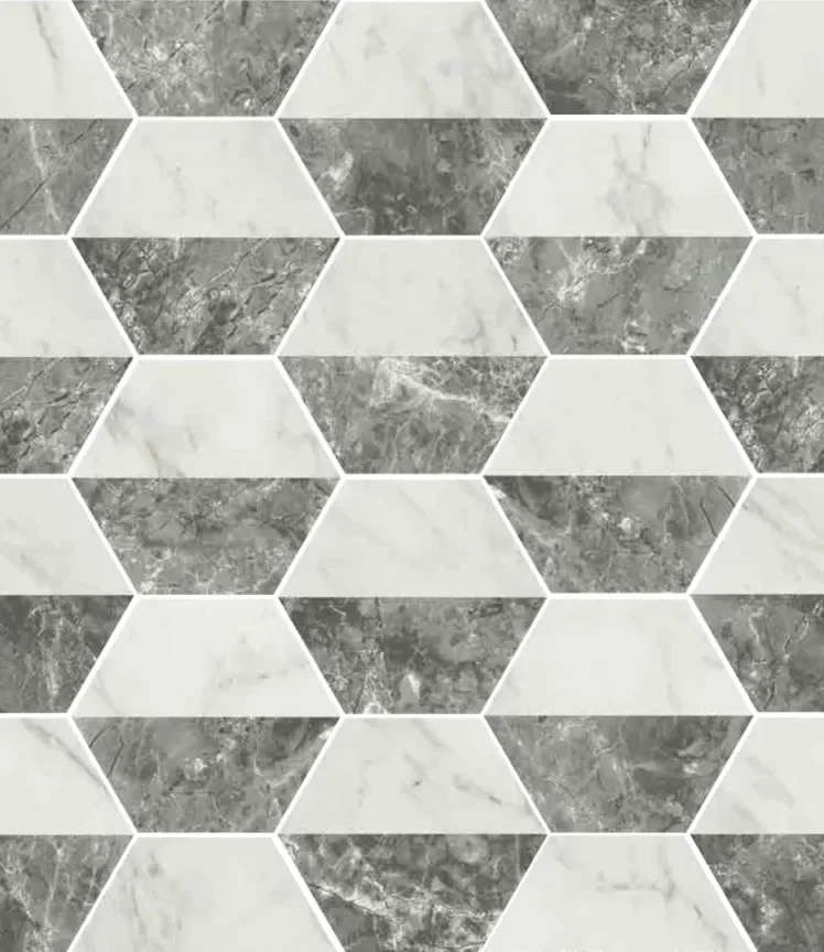 European Tiles Marmi Hex Decor Bianco Grigio Porcelain Matt Floor Tile 15x17.3cm detail view - Image 2