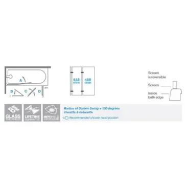 Merlyn 2 Panel Folding Bathscreen 1100 X 1500mm technical drawing - Image 4