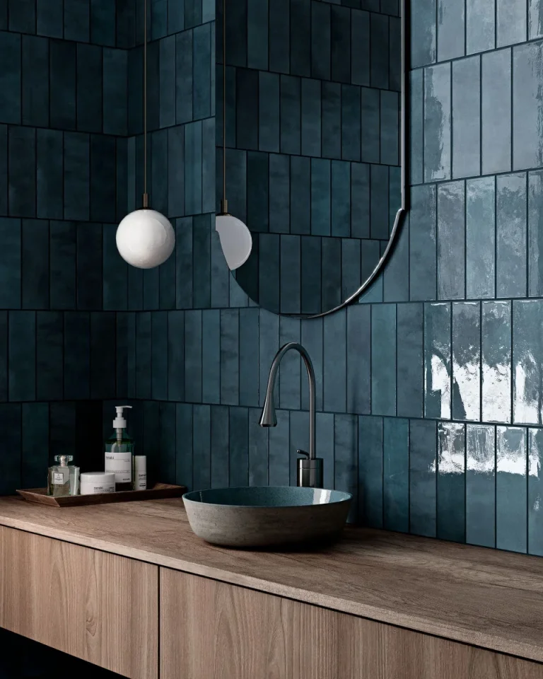 European Tiles Bliss Blue Glossy Wall Tile 6.5x20cm detail view - Image 3