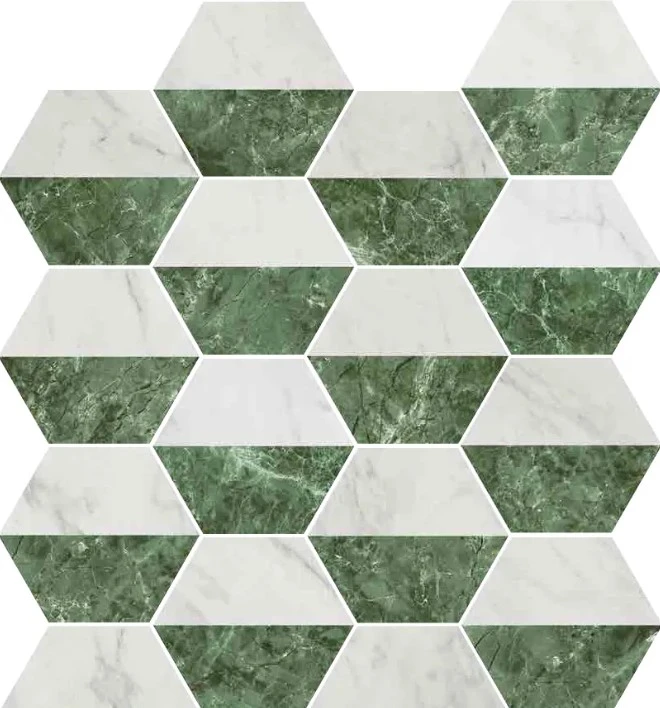 European Tiles Hex Decor Bianco Verde 15x17.3