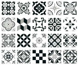 European Tiles Cuba Range Habana Tiles Monochome Patchwork 20x20cm
