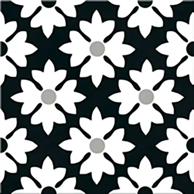European Tiles Cuba Range Habana Tiles Monochome Patchwork 20x20cm detail view - Image 12