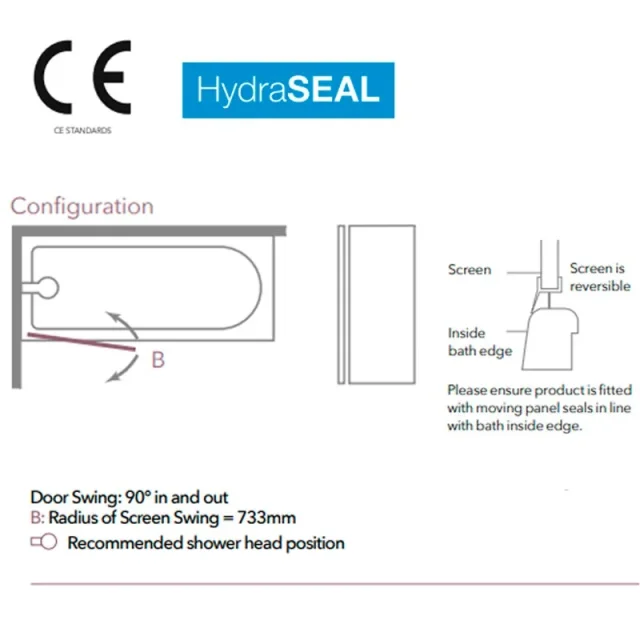 Merlyn Single Square Bathscreen 800 X 1500mm technical drawing - Image 4