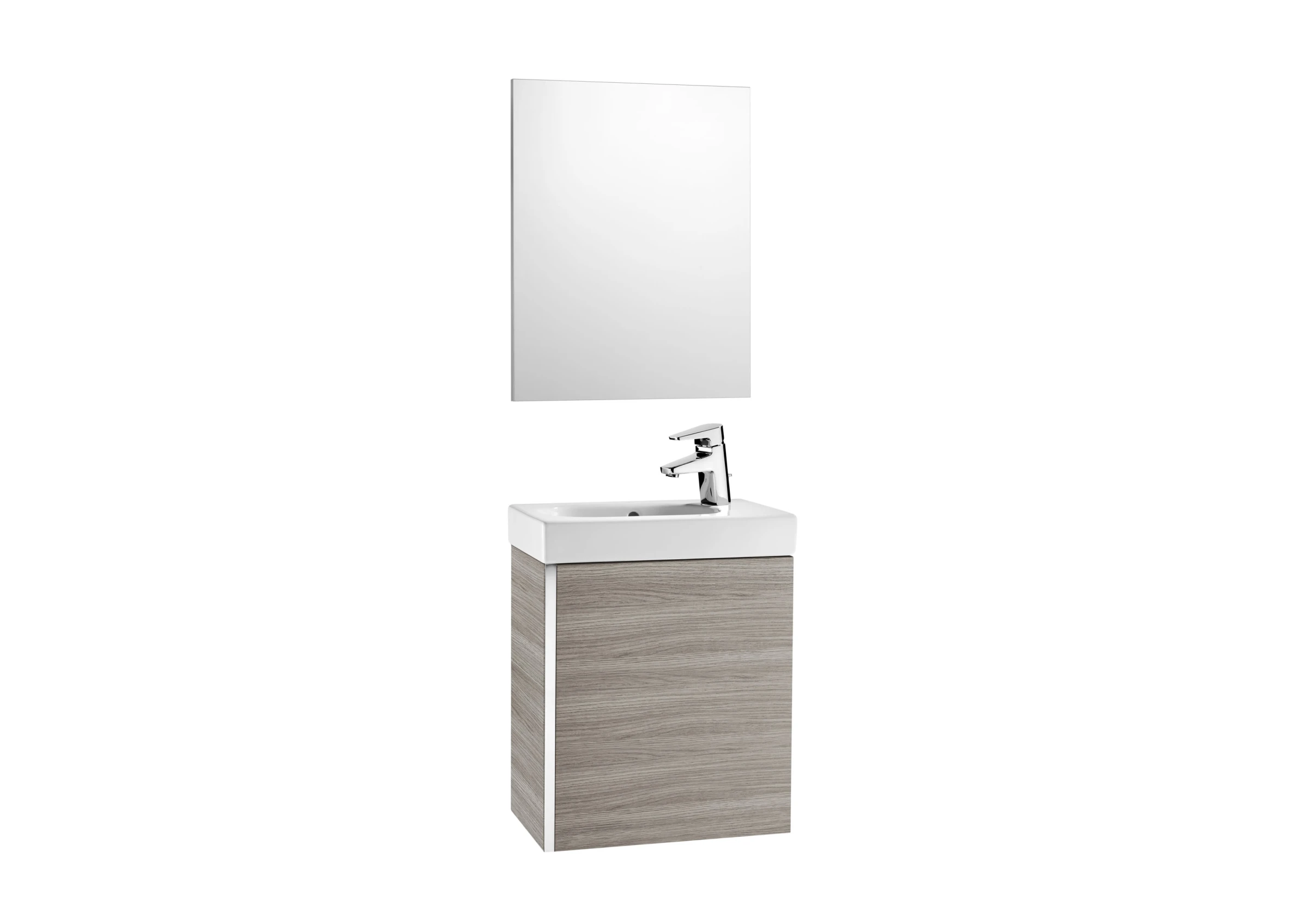 Roca Mini Basin, Mirror And Base Unit 45 X 25 Cm, One Soft-close Door - Textured Grey