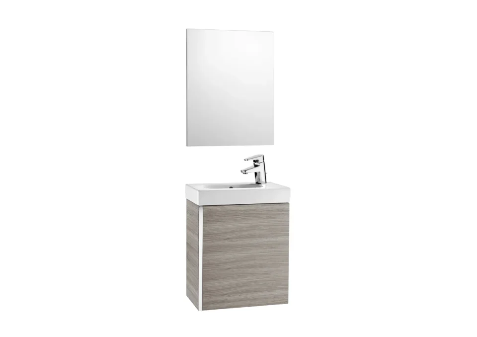 Roca Mini Basin, Mirror And Base Unit 45 X 25 Cm, One Soft-close Door - Textured Grey product image - Image 1