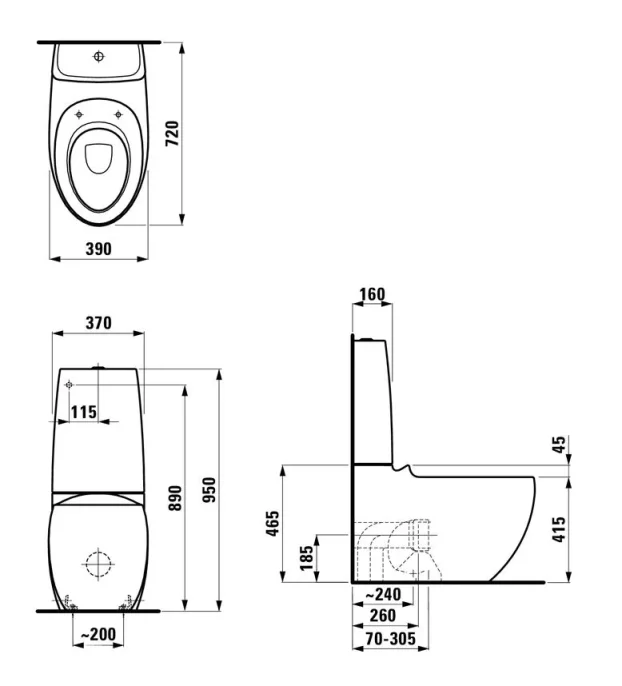 Laufen Alessi One Close Coupled Wc Suite Pan - White technical drawing - Image 2