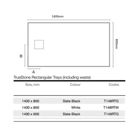 Merlyn Truestone Rectangle Tray White 1400 X 800mm technical drawing - Image 5