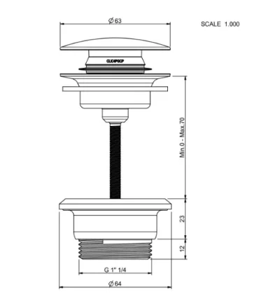 Ava Universal Click Basin Waste & Freeflow Adaptor - Polished Stainless Steel technical drawing - Image 3