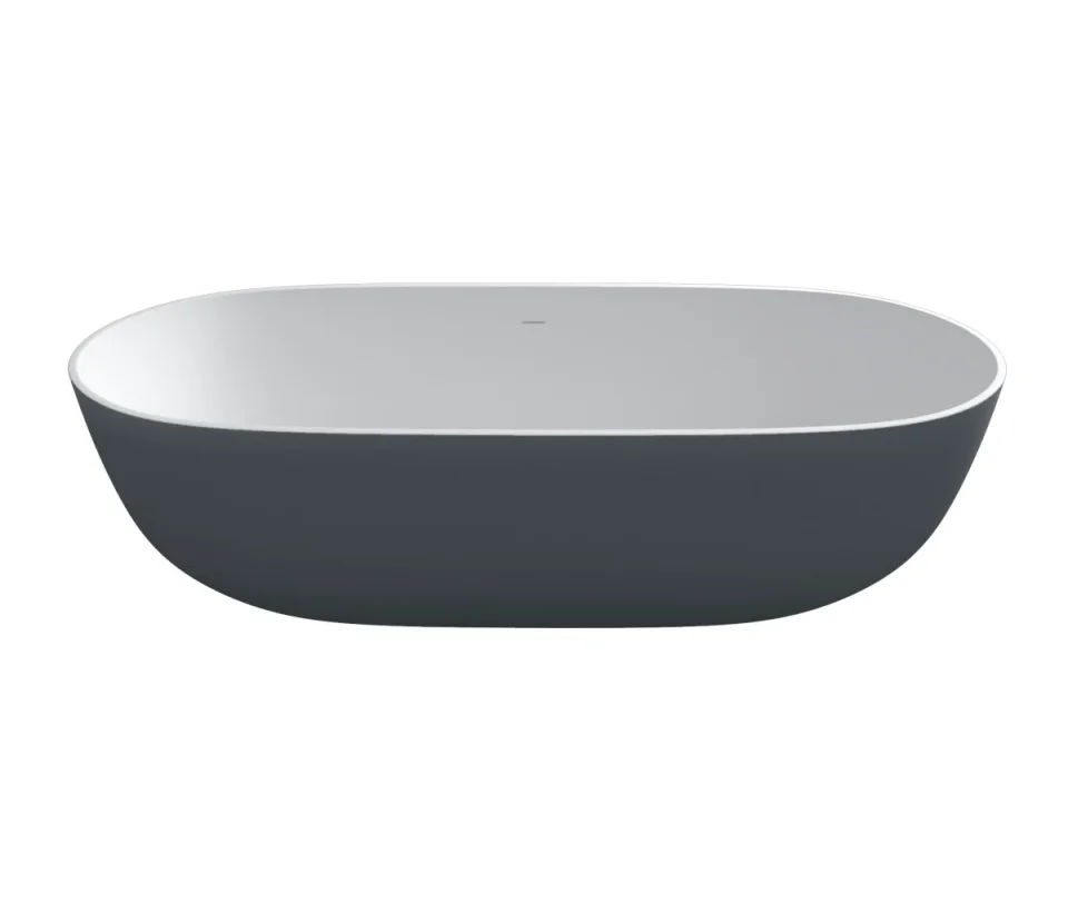 StoneKAST Pebble Freestanding Bath 1800 x 900mm Matt Black Grey RAL 7021 (Waste Included) detail view - Image 2
