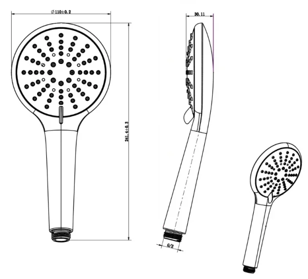 Ava Round Multi Function Shower Handset - Brushed Stainless Steel technical drawing - Image 2