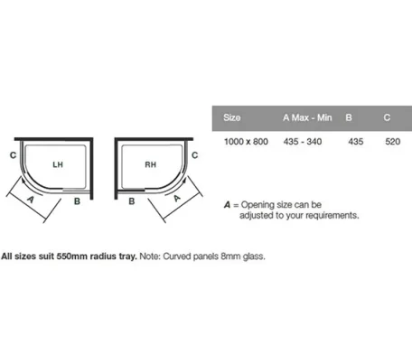 Merlyn 10 Series 1 Door Offset Quadrant Left Hand 1000 X 800mm technical drawing - Image 2