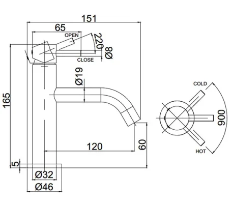 Crosswater MPRO Basin Monobloc Chrome technical drawing - Image 3