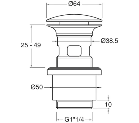 Crosswater Basin Click Clack Small 60 Chrome technical drawing - Image 2