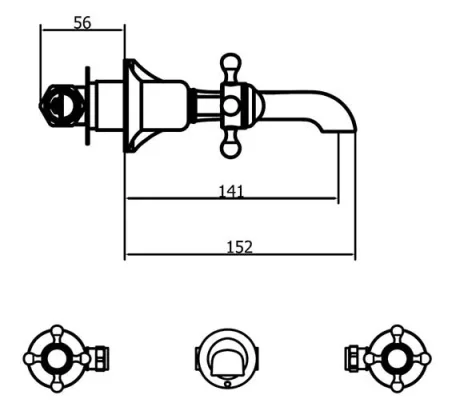 Crosswater Belgravia Crosshead 3 Tap Hole Basin Mixer Chrome technical drawing - Image 5