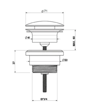 Crosswater Basin Free Flow Waste 70 Chrome technical drawing - Image 3