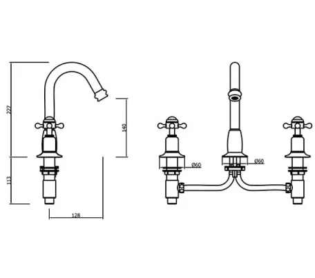 Crosswater Belgravia Crosshead 3 Tap Hole Basin Tall Mixer with Waste Chrome technical drawing - Image 3