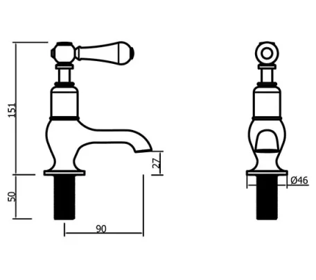 Crosswater Belgravia Lever Basin Taps Chrome technical drawing - Image 3