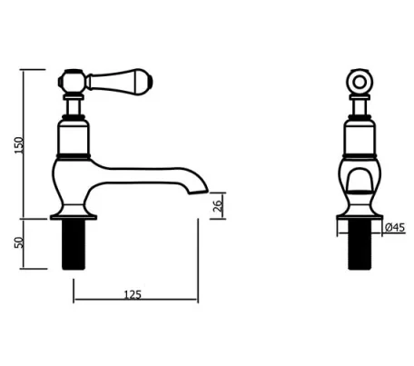 Crosswater Belgravia Lever Long Nose Basin Taps Chrome technical drawing - Image 2
