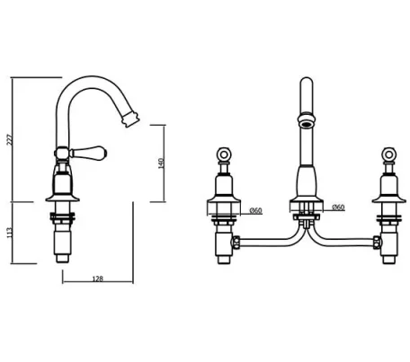 Crosswater Belgravia Lever 3 Tap Hole Basin Mixer with Waste Chrome technical drawing - Image 3
