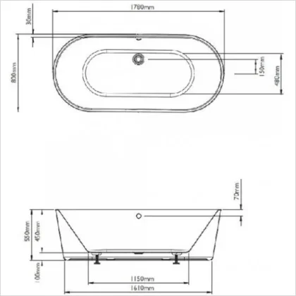 Bc Designs Viado Bath 1780 X 800 (waste Included) White technical drawing - Image 2