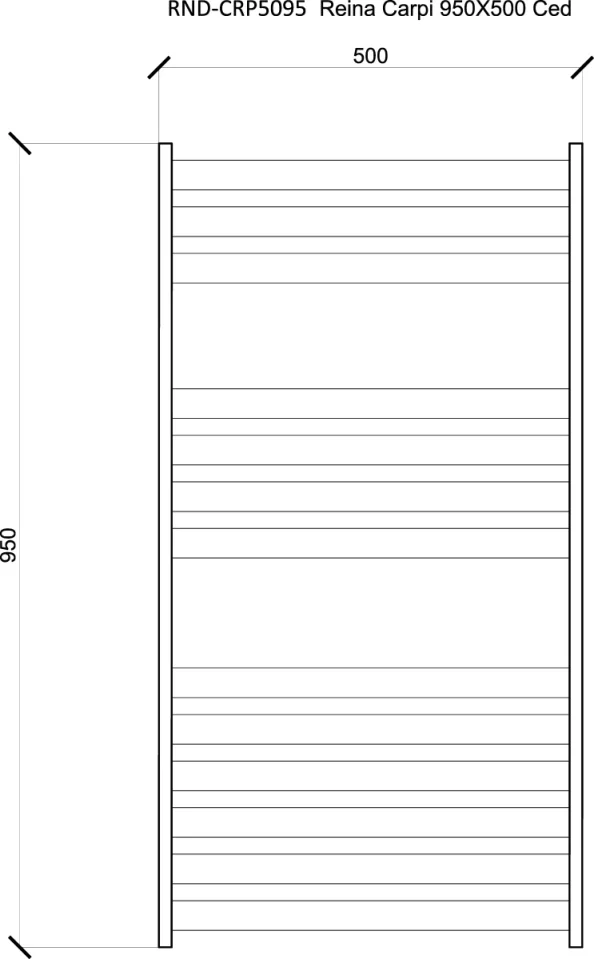 Reina Carpi 500 X 950 Chrome Towel Radiator technical drawing - Image 3