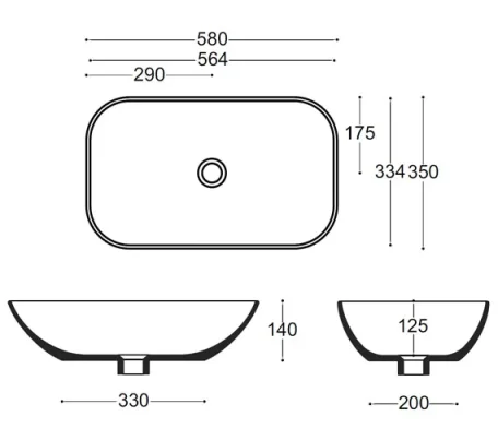 Crosswater Serene Counter Basin No Overflow White technical drawing - Image 5