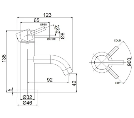 Crosswater MPRO Basin Mini Monobloc Chrome technical drawing - Image 2