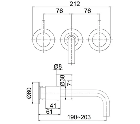 Crosswater MPRO Basin 3 Hole Trim Set Chrome technical drawing - Image 2