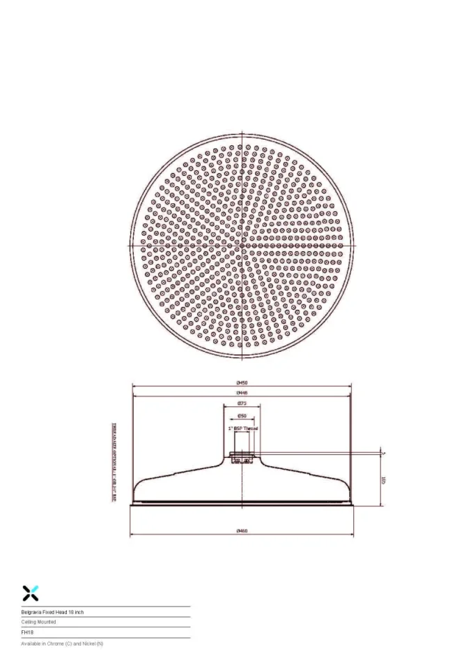 Crosswater Belgravia 12" Shower Rose Chrome technical drawing - Image 4