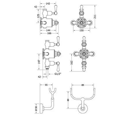 Crosswater Belgravia Thermo Shower Valve with Fixed Head Chrome technical drawing - Image 6