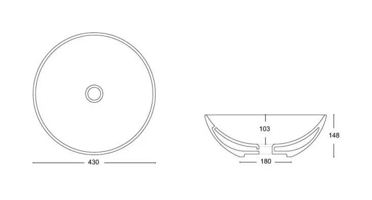 Crosswater Castellon Plus Counter Basin Overflow White technical drawing - Image 2