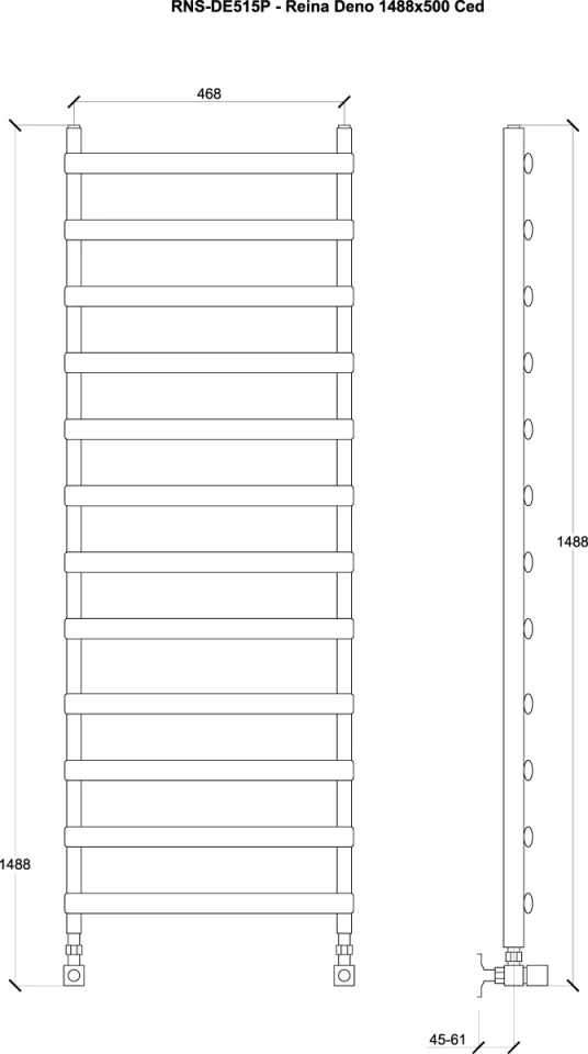 Reina Deno 500X1488 Polished Stainless Steel Towel Rail technical drawing - Image 3