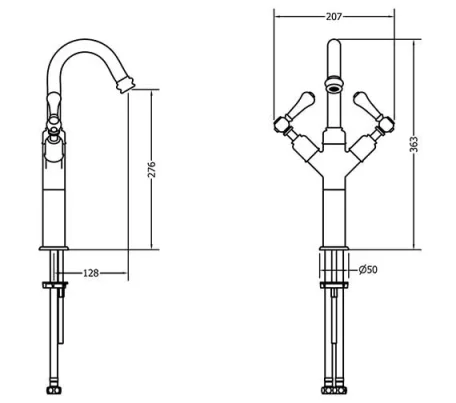 Crosswater Belgravia Wash Bowl Lever Basin Mixer Chrome technical drawing - Image 2