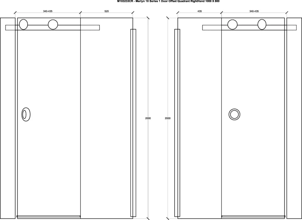 Merlyn 10 Series 1 Door Offset Quadrant Righthand 1000 X 800mm technical drawing - Image 2