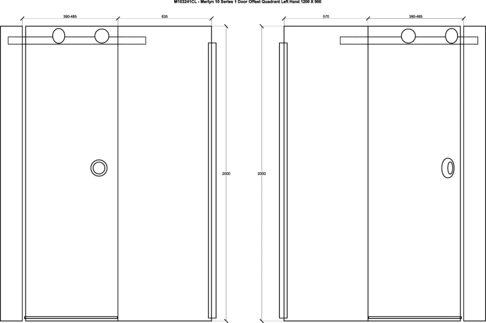 Merlyn 10 Series 1 Door Offset Quadrant Left Hand 1200 X 900mm technical drawing - Image 2