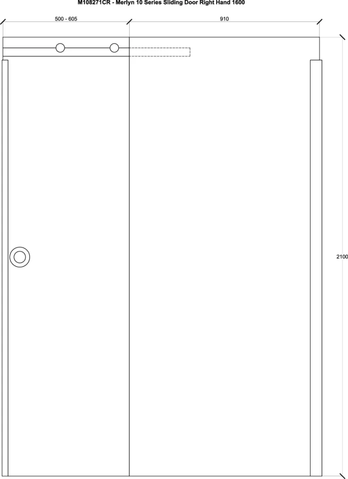 Merlyn 10 Series Sliding Door Right Hand 1600mm technical drawing - Image 2