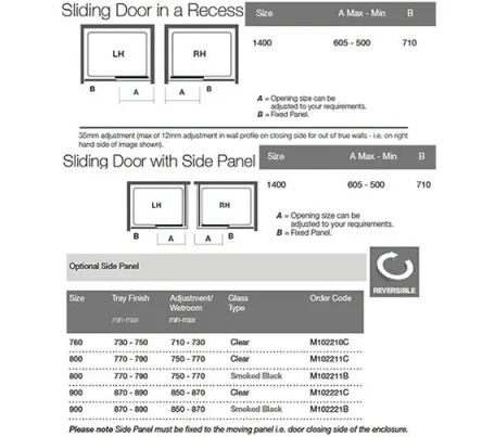 Merlyn 10 Series Sliding Door Right Hand 1400mm technical drawing - Image 2
